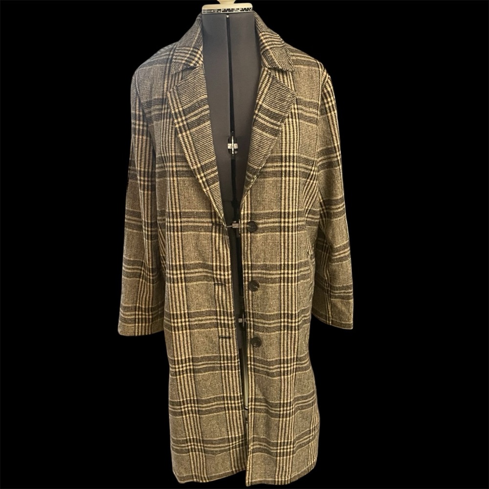 Mystree Soft Flannel Plaid Duster Brown/Tan Sz L